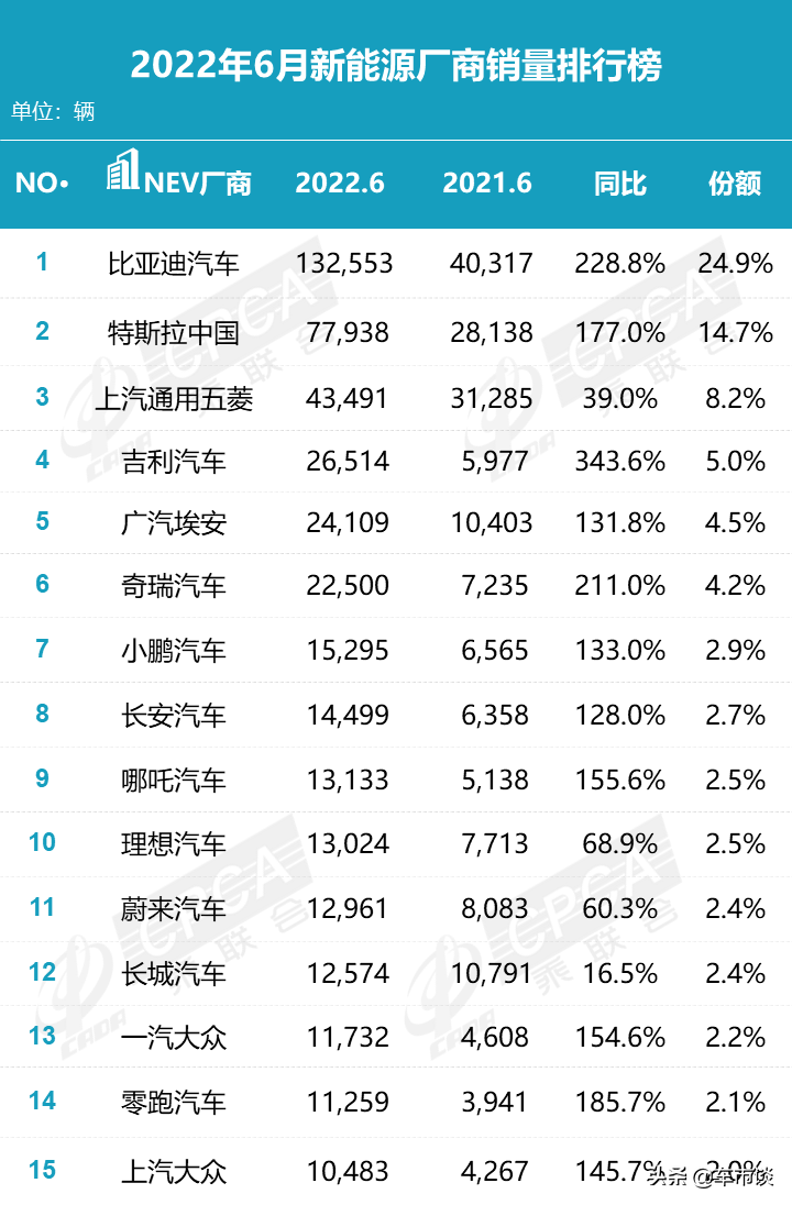 6月新能源销量排名出炉，比亚迪和特斯拉的差距，原来这么大