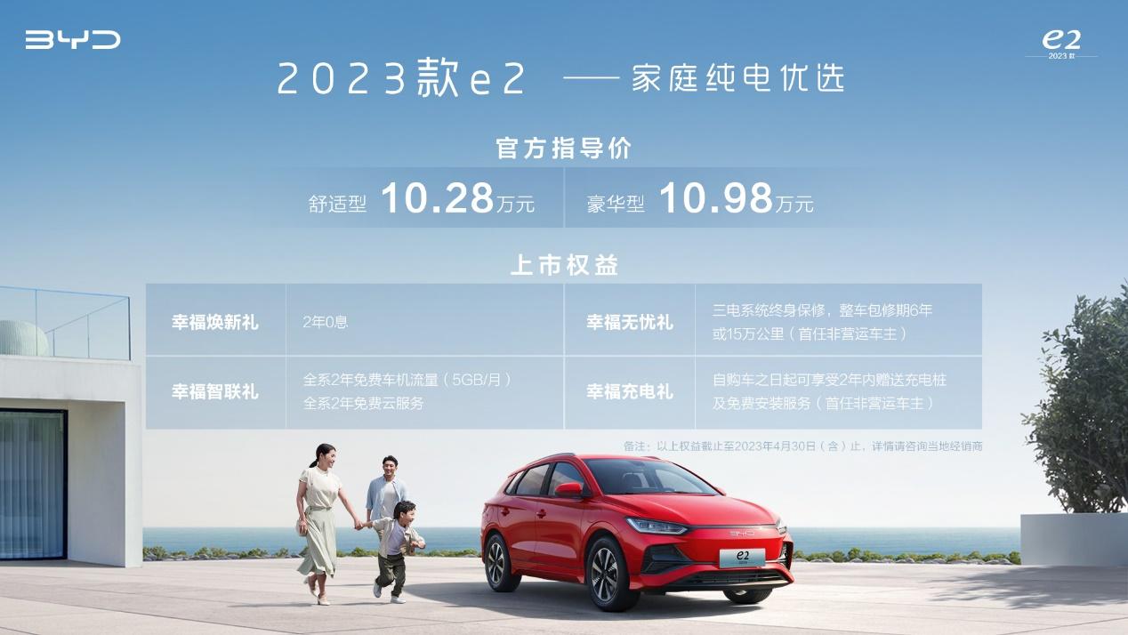 e平台3.0技术基因赋能 比亚迪2023款e2上市 售价10.28万元起