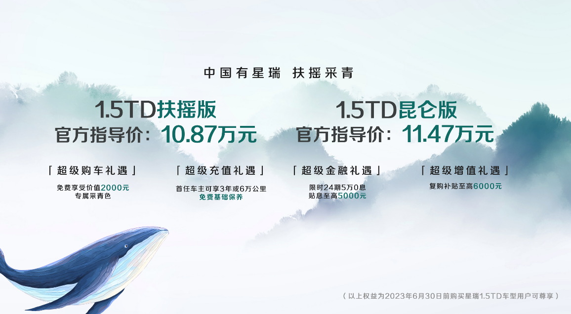 10.87万起 吉利星瑞1.5TD扶摇版和昆仑版上市