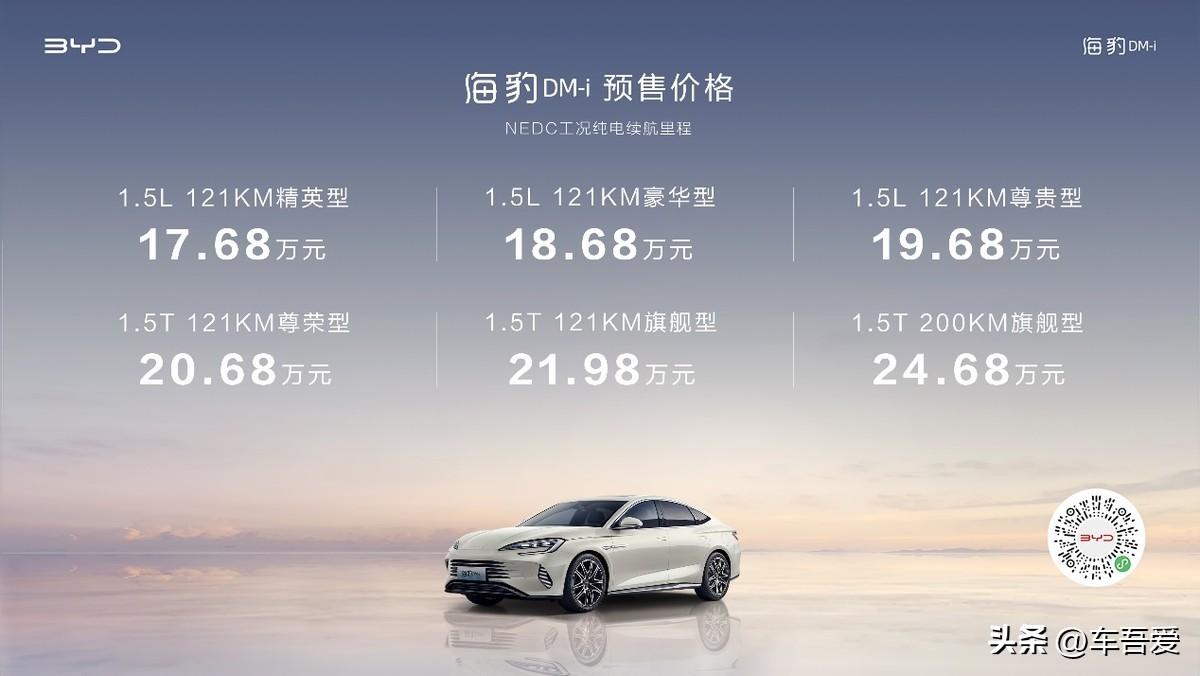 新一代主流中型轿车 比亚迪海豹DM-i正式预售 17.68万-24.68万元