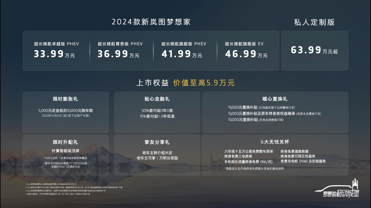 综合续航1231km 多项同级唯一 2024款新岚图梦想家售价33.99万起