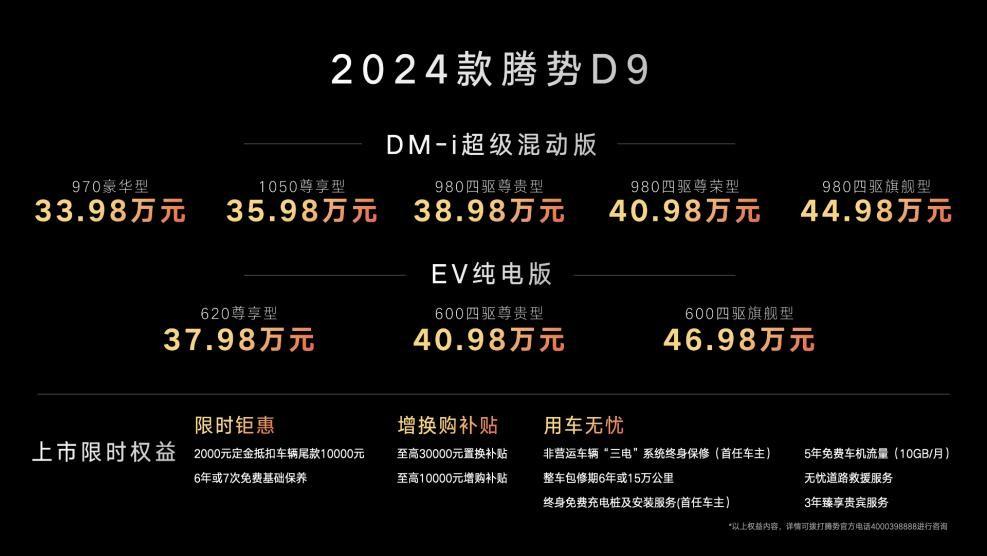 33.98万元起 外观配置升级 2024款腾势D9上市