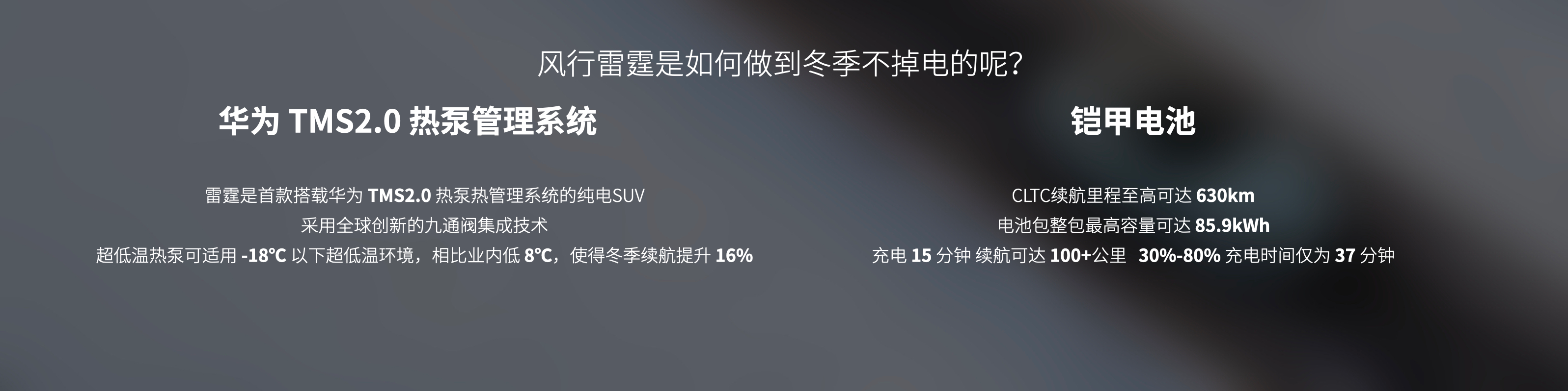 首搭华为热泵管理系统 风行雷霆打造冬季不掉电的纯电SUV