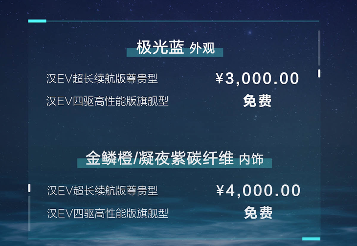 比亚迪汉EV新车型上市 售价25.88万元起 新增极光蓝车漆选项