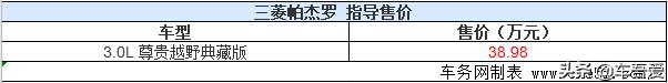 三菱帕杰罗尊贵越野典藏版上市 售38.98万元