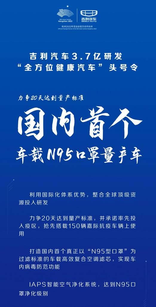 吉利率先研发“N95口罩”车载净化系统 力争20天量产