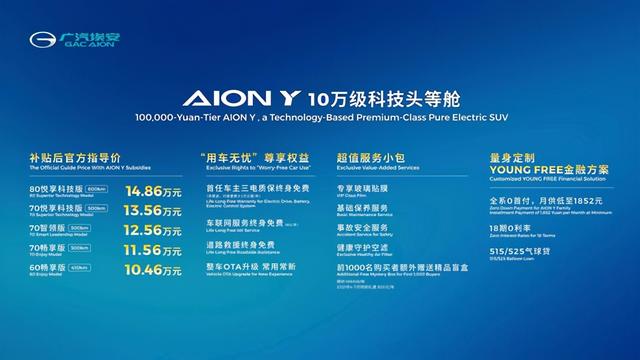 “10万级科技头等舱”AION Y上市 补贴后售价10.46万元起