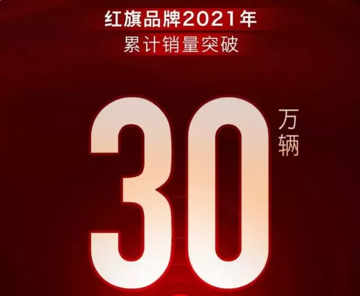 12月份一汽红旗销量39100辆，全年累计销量突破30万辆