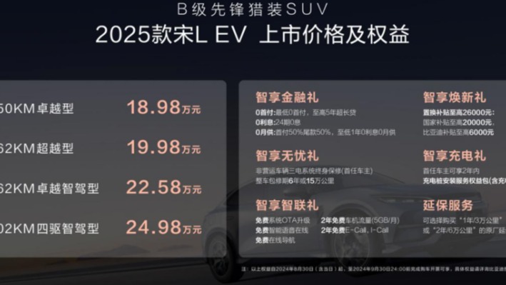 增配不加价！2025款宋L EV 18.98万元起