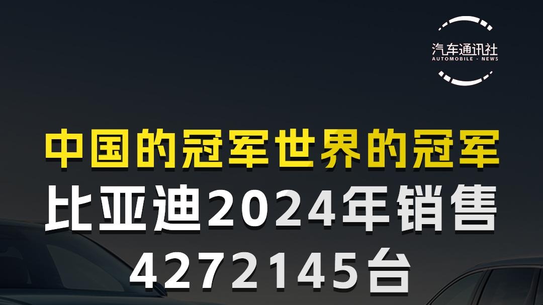 中国的冠军 世界的冠军 比亚迪2024年销售4272145台